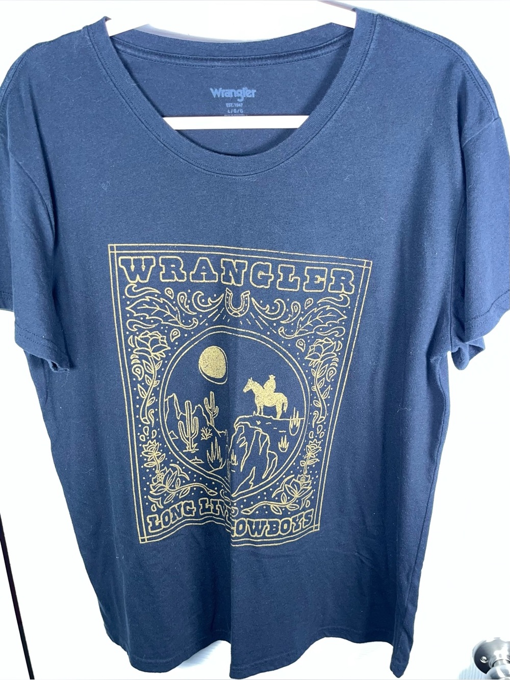 Women’s Large Wrangler Long Live Cowboys T-Shirt Tee Size Large L Graphic